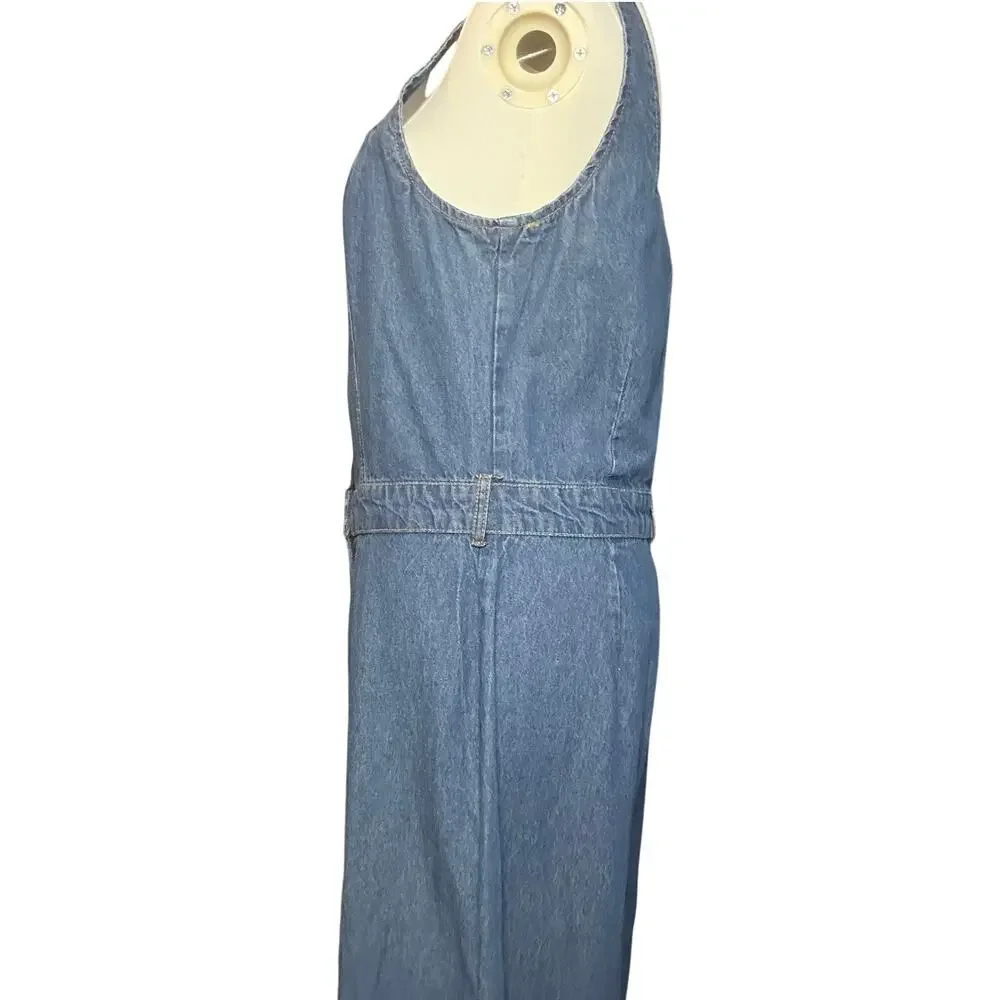 Sincerely Jules Denim Jumpsuit Blue L Wide Leg Button Front Y2K - Picture 16 of 16